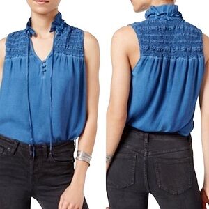 Free People Blue Ruffle Me Up Blue Top Size M